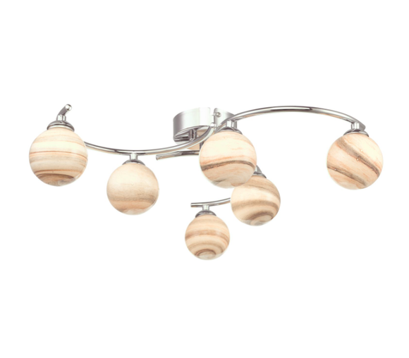 Polished chrome ceiling light with planet-style glass shades - Atiya Semi Flush Light