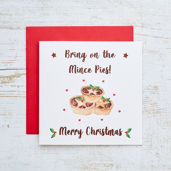 Visualize the Christmas Mince Pies Card, featuring a delectable illustration of mince pies, perfect for a sweet holiday celebration.