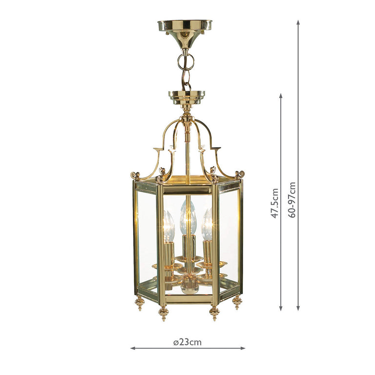 Moorgate 3 Light Lantern Polished Brass and Glass Hanging Ceiling Light, Home Decor