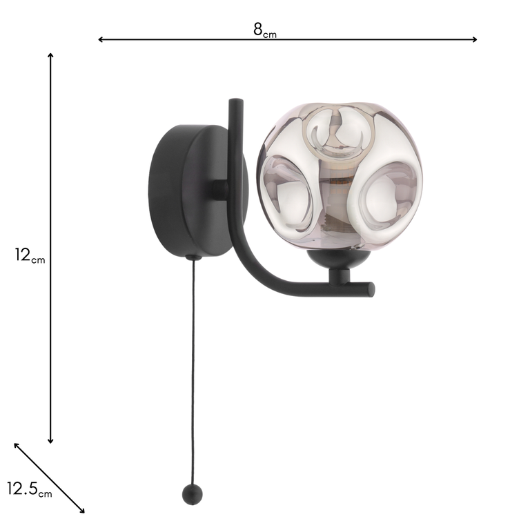 Cradle 1 Light Wall Lamp – Matt Black Smoked Glass Lighting
