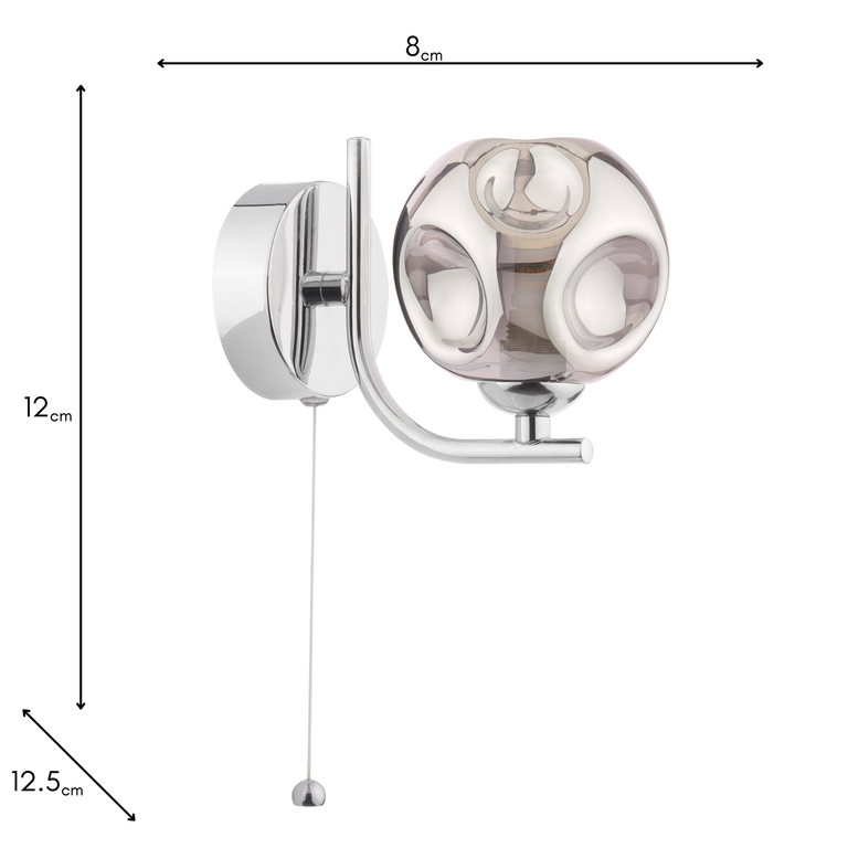Cradle Polished Chrome Wall Lamp with Smoked Glass