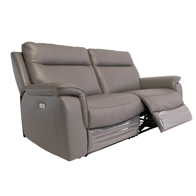 Delilah 3 Seater Sofa Leather Electric Recliner Grey