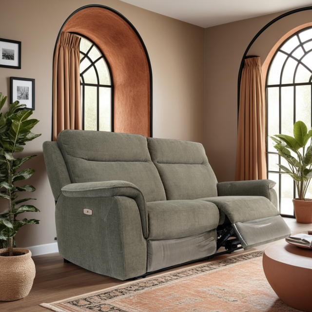 Delilah 3 Seater Sofa Fabric Electric Recliner Green