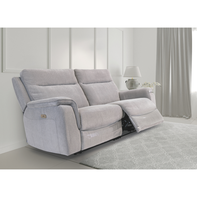 Delilah 3 Seater Sofa Fabric Electric Recliner Silver Grey