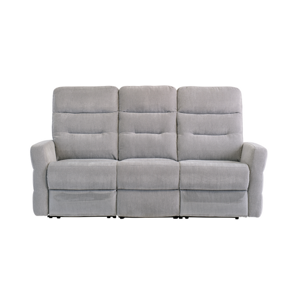 Elegant 3 seater sofa with electric recliner in silver grey
