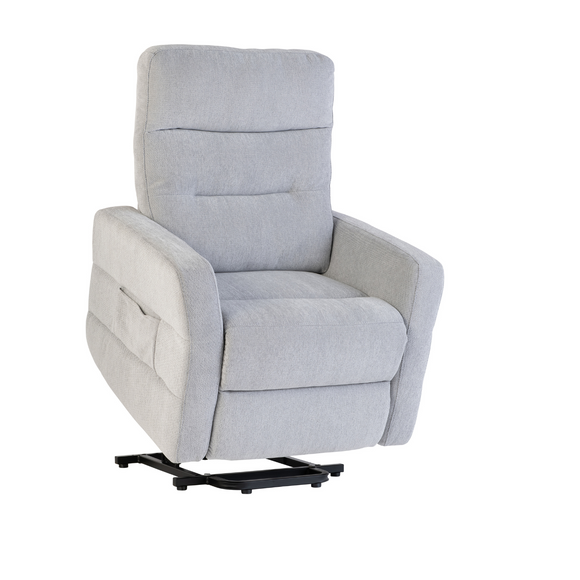 Riser recliner armchair in stylish silver grey fabric
