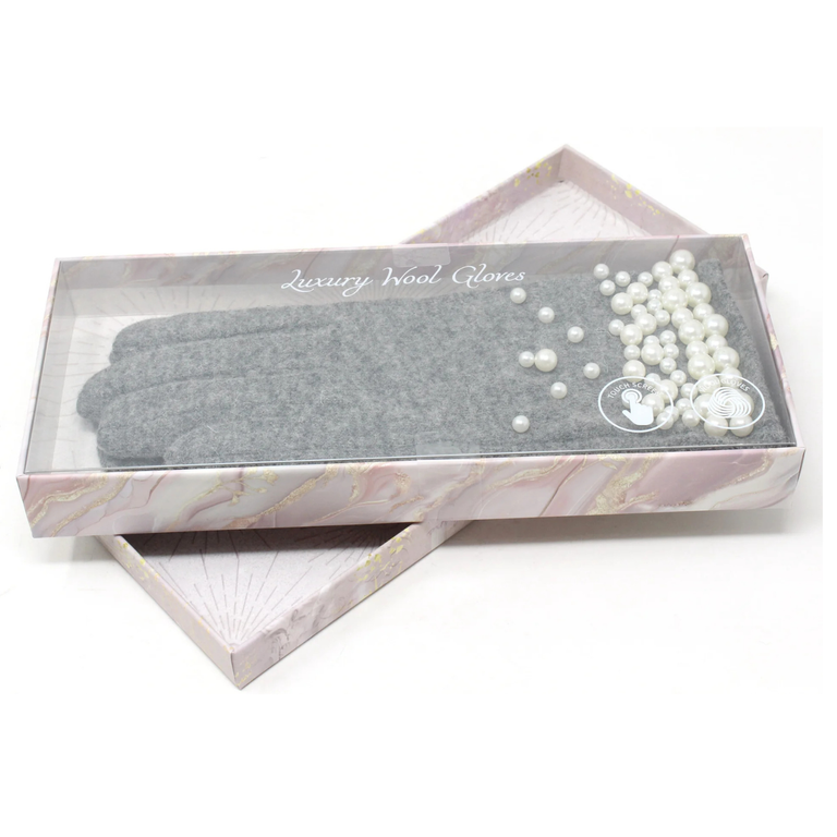 Luxury Wool Gloves Light Grey – Warm Woolen Gloves for Women Gift