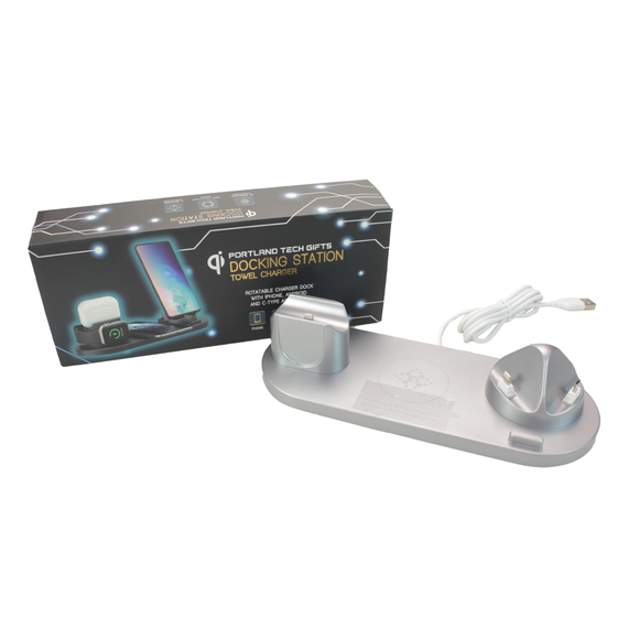 Multi Docking Station With QI Wireless Graphite picture of the charger and the box