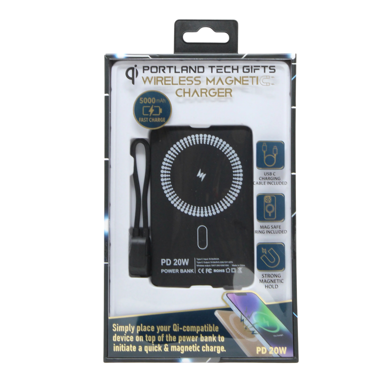 Magnetic Powerbank Charger Black – 5000 mAh Wireless Magnet Phone Charger