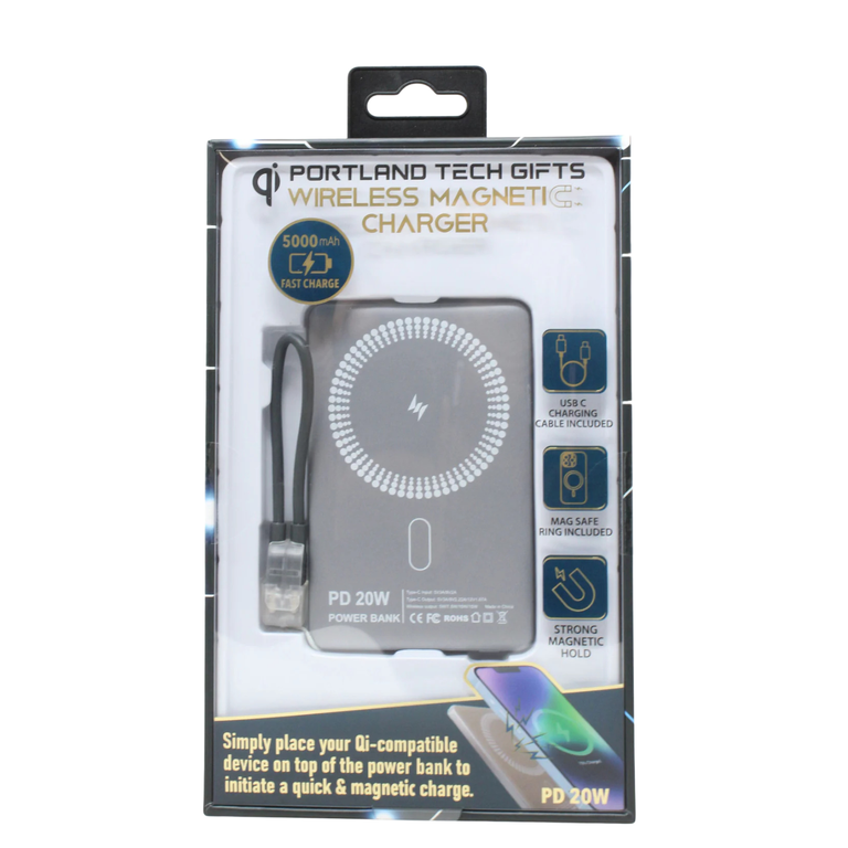 Magnetic Powerbank Charger Grey – Wireless Phone Chargers 5000mAh