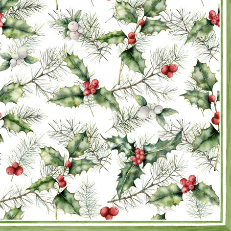 303507  Napkins 33x33 cm Holly & Mistletoe picture of the napkins design