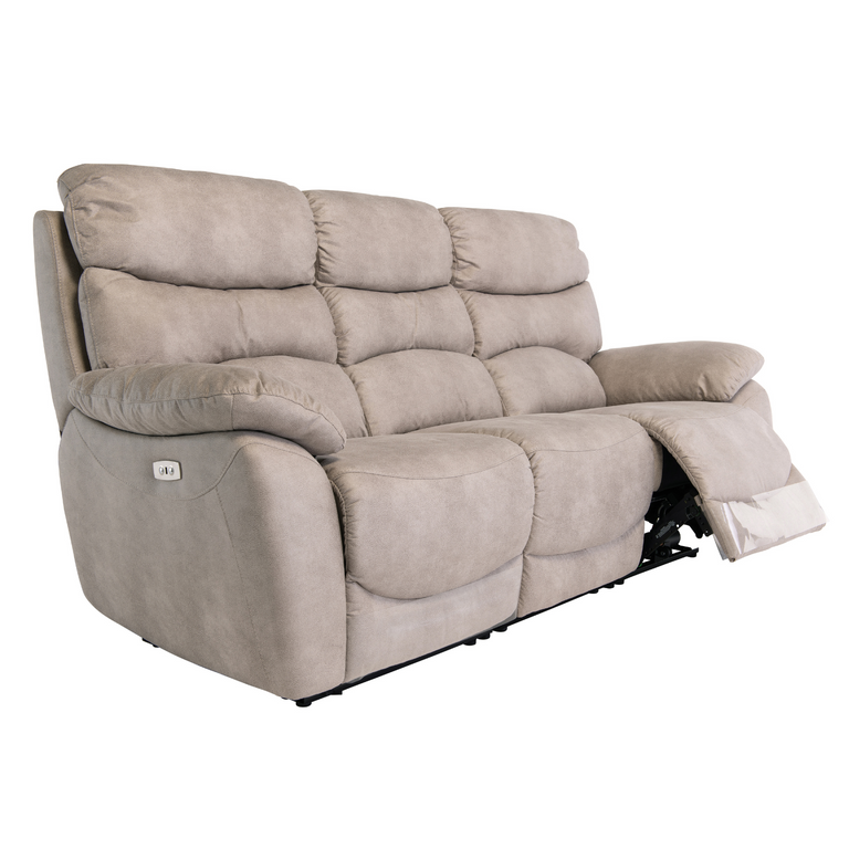 Yvette 3 Seater Fabric Sofa Electric Recliner Natural