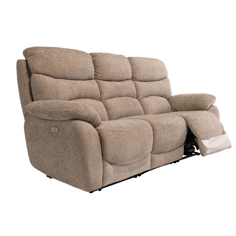 Yvette 3 Seater Fabric Sofa Electric Recliner Sand
