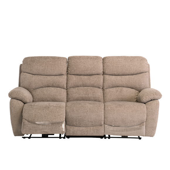 Luxurious 3 seater sofa with electric recliner in sand fabric
