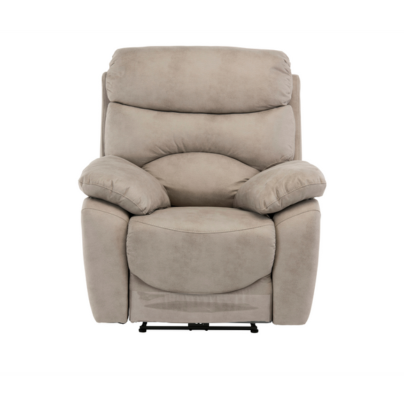 Stylish fabric recliner chair with electric reclining function – Yvette Fabric Electric Recliner Armchair Natural.
