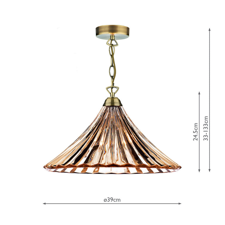 Ardeche 1 Light Large Pendant Antique Brass/Amber Glass - Lighting