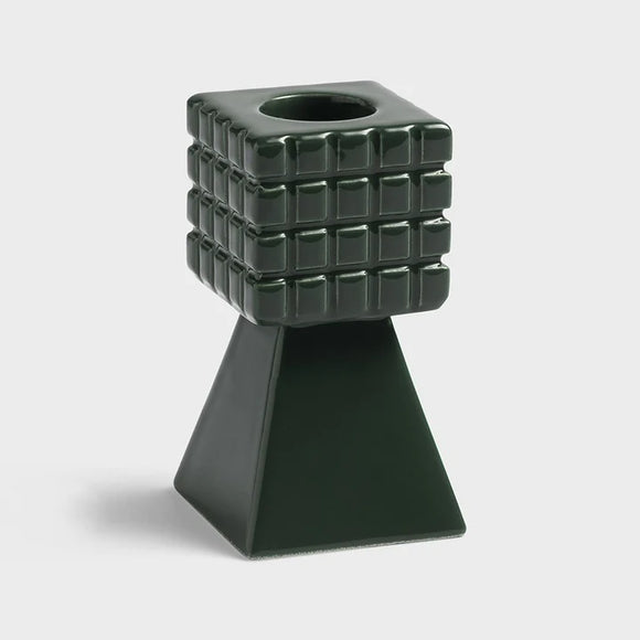 Modern green candle holder in geometric ceramic style

