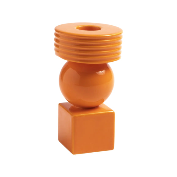 Modern orange candle holder in geometric ceramic style

