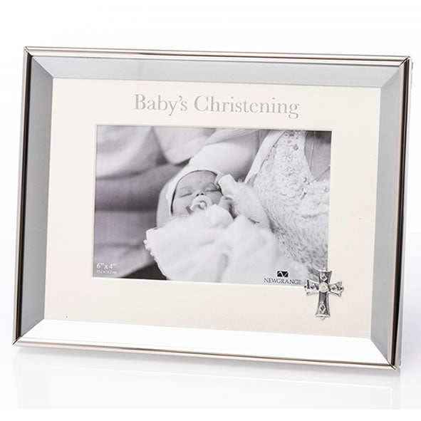 Newgrange Christening Photo Frame 6x4 Silver Metal Baby Gift with Crucifix Detail and Gift Packaging