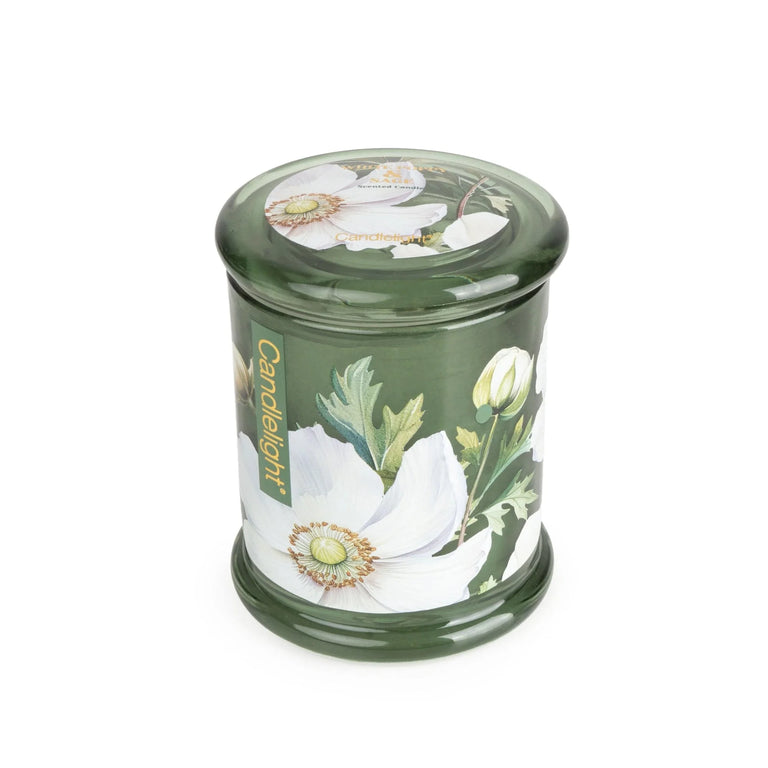 Candle White Poppy & Sage in Large Glass Lidded Jar