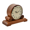 WM. Widdop Round Mantel Clock Walnut quartz double scroll clock