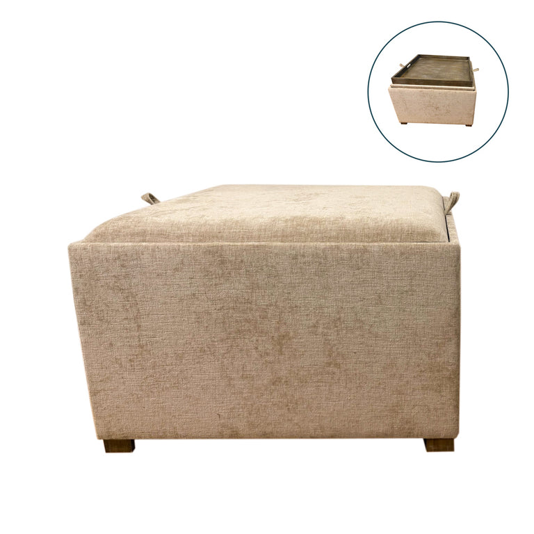 Maya Tray Table Pouffe Sand Large – Fabric Pouffe with Storage