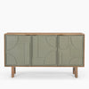 Pixel Three Door Cabinet with sage green doors in geometric pattern