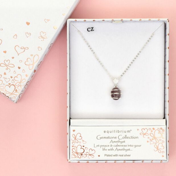Necklace Silver Plated Gem Stone Coiled Amethyst
