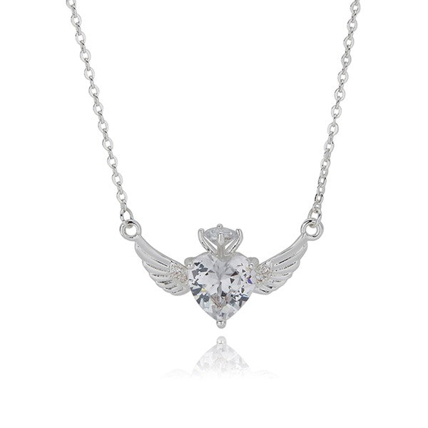 Guardian Angel Silver Plated Circle Wings Necklace
