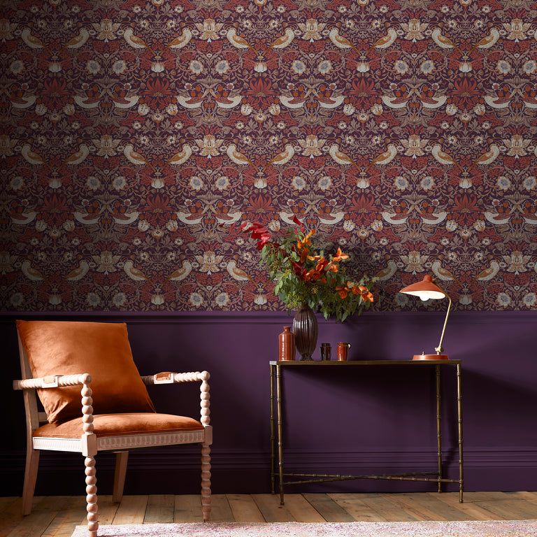 William Morris Wallpaper Strawberry Thief Plum