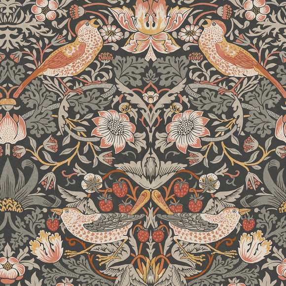 William Morris Strawberry Thief Charcoal wallpaper design