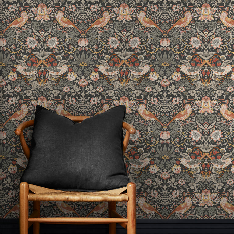 William Morris Wallpaper Strawberry Thief Charcoal