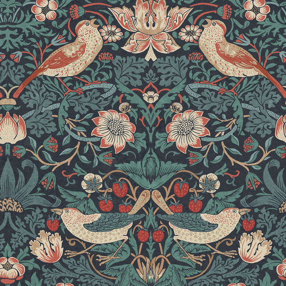 William Morris Strawberry Thief Deep Blue wallpaper design