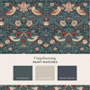 Deep blue-toned Strawberry Thief wallpaper with intricate details