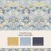 Soft blue-toned Strawberry Thief wallpaper with intricate details