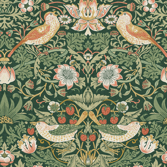 William Morris Strawberry Thief Rich Green wallpaper design