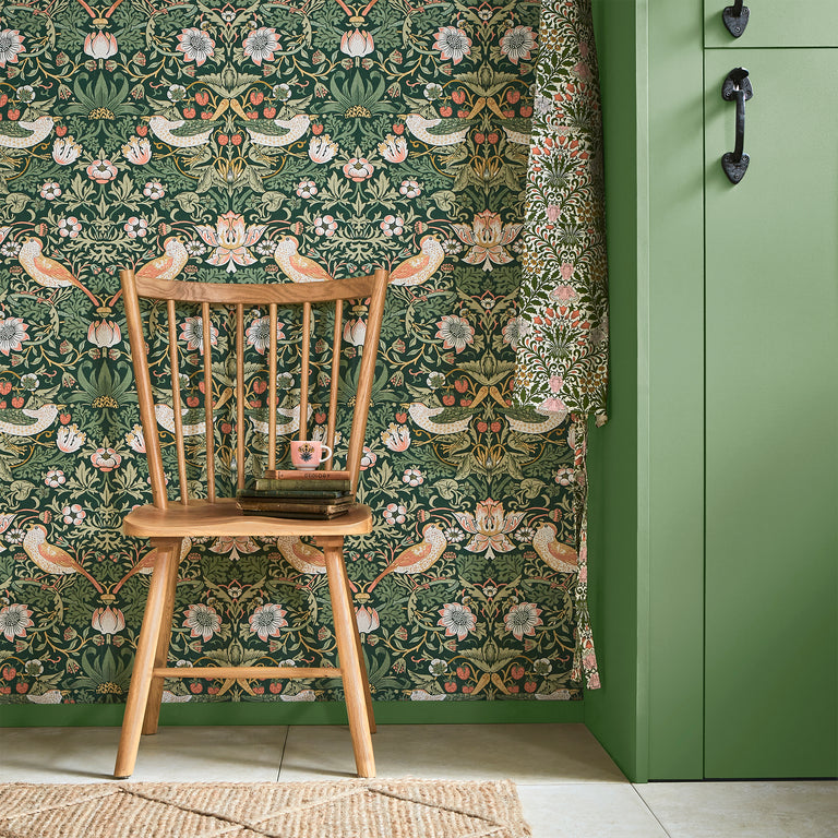 William Morris Wallpaper Strawberry Thief Rich Green