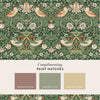 Rich green-toned Strawberry Thief wallpaper with intricate details