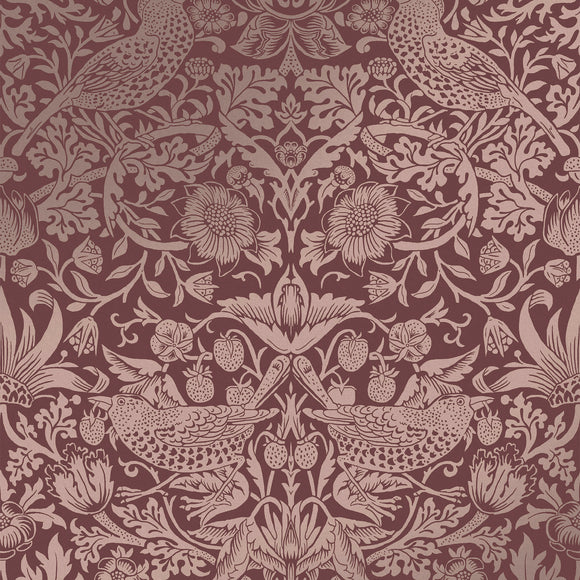 William Morris Strawberry Thief Fibrous Burgundy wallpaper design