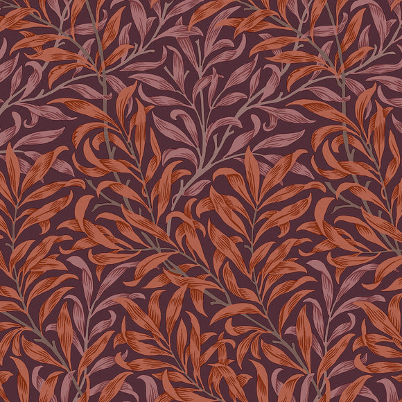 William Morris Willow Bough Plum wallpaper with purple and pink tones