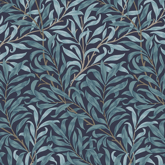 William Morris Willow Bough Deep Blues wallpaper with trailing leaves
