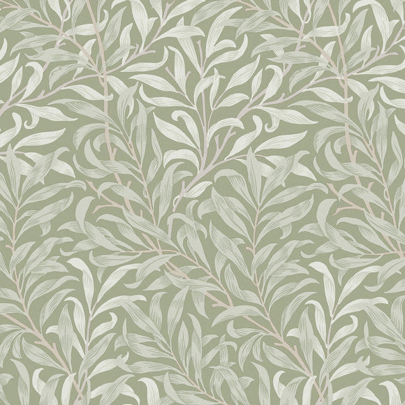 William Morris Willow Bough Sage wallpaper with trailing leaves design