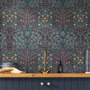 Elegant Blackthorn Navy wallpaper by William Morris featuring floral motifs