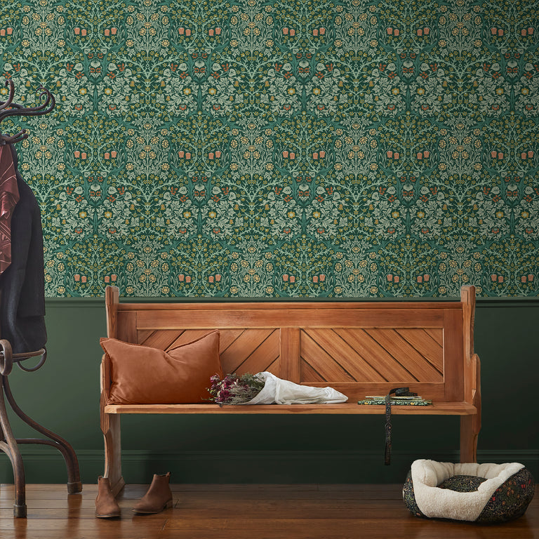William Morris Wallpaper Blackthorn Deep Green