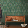 Elegant Blackthorn Deep Green wallpaper by William Morris