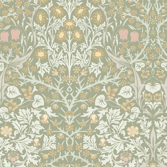 William Morris Blackthorn Sage wallpaper featuring floral design