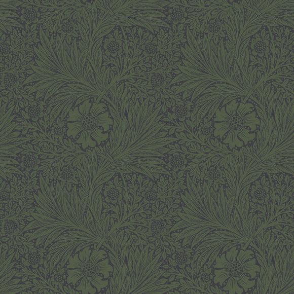 William Morris Marigold Fibrous Green wallpaper with black metallic print