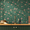 Elegant Bird and Pomegranate Deep Green wallpaper with rich green backdrop