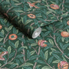 Stunning William Morris wallpaper with birds and pomegranates in deep green