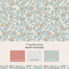 Beautiful Morris design wallpaper in duck egg blue with pale pink and pastel greens